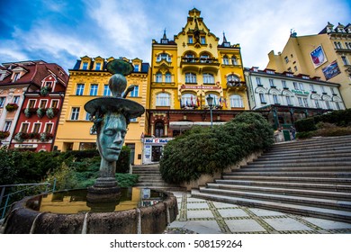 Karlovy Vary, Czech Republic, October 2016. View of Old Buildings of European city.
