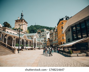 KARLOVY VARY (KARLSBAD)/CZECH REPUBLIC-July 28th 2019: View of Old Town of Karlovy Vary, Czech Republic