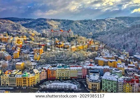 Karlovy Vary winter cityscape, Czech Republic