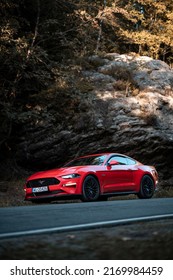 Karlow, Poland - September 14, 2019: Driving Mustang GT On Droga 100 Zakrętów Is Fun And Entertaining