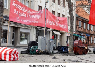 Karlshamn, Sweden. May 1st, 2022. International Workers' Day's Demonstration In Karlshamn. There Were No Demonstrators, But Lots Of Music And Slogans, For Example 