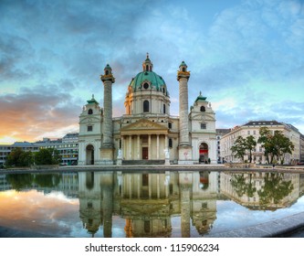 Karlskirche in Vienna, Austria in the morning at sunrise