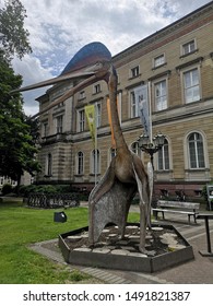 Karlsruhe, Germany - 20 June 2019: Pteranodon Dinosaur Standing In Front Of State Museum Of Natural History Karlsruhe, There Is Permanent Exhibitions Cover A Size Of Over 4000 Sqm. 