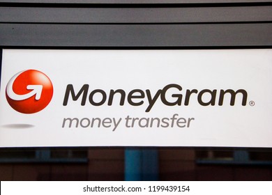 Karlsruhe/ Germany - September 30 2018: MoneyGram Logo Of An International Bank Transfer Chain, Used To Send Money Abroad To Other Countries And Families.