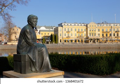 Karlstad, Sweden - April 11, 2019: Statue Of The Swedish Author And Nobel Laureate In Literature Selma Lagerlof By Artist Arvid Backlund.