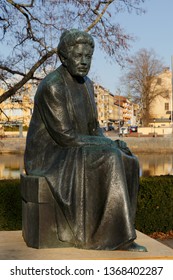 Karlstad, Sweden - April 11, 2019: Statue Of The Swedish Author And Nobel Laureate In Literature Selma Lagerlof By Artist Arvid Backlund.