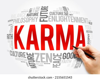 Karma word cloud collage, religion concept background