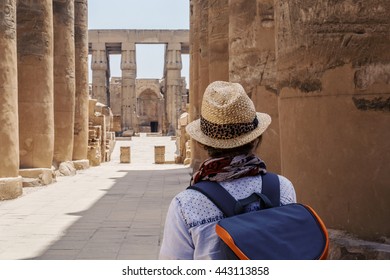 Karnak Egypt Tourist. Tourist In The Temple Of Karnak In Luxor, Egypt