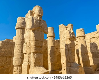 Karnak Temple is dedicated to the temple complex of Ancient Egypt in honor of the god Amun-Ra, his wife Mut and son Khons. Thebes, Karnak, Luxor, Egypt.
