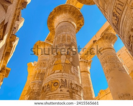 Karnak Temple is dedicated to the temple complex of Ancient Egypt in honor of the god Amun-Ra, his wife Mut and son Khons. Thebes, Karnak, Luxor, Egypt.