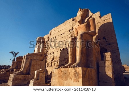 Karnak Temple is dedicated to the temple complex of Ancient Egypt in honor of the god Amun-Ra, his wife Mut and son Khons. Thebes, Karnak, Luxor, Egypt. 