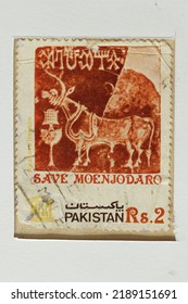 Karnal, Haryana, India -August 11th, 2022-Closeup Of A Commemorative Postal Stamp Of Pakistan Depicting UNESCO-Save Moenjodaro.