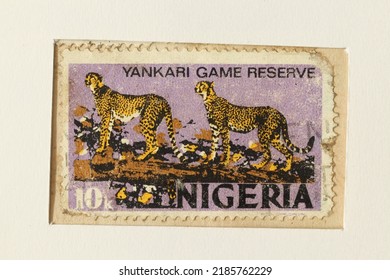 Karnal, Haryana, India -August 2nd, 2022-Closeup Of A Commemorative Postal Stamp Of Nigeria Depicting Yankari Game Reserve.