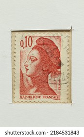 Karnal, Haryana, India -July 30th, 2022-Closeup Of A  Postal Stamp Of France . 