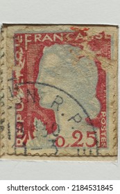 Karnal, Haryana, India -July 30th, 2022-Closeup Of A  Postal Stamp Of France . 