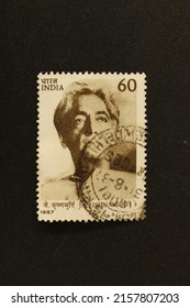 Karnal, Haryana, India -May 17th, 2022-Closeup Of A Commemorative Postal Stamp Of India Depicting J. Krishnamurti.