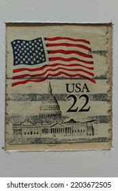 Karnal, Haryana, India -September 17th, 2022-Closeip Of A Commemorative Postal Stamp Of USA Depicting US National Flag.