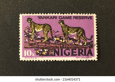 Karnal, Haryana, India-June 1st,2022-Closeup Of A Commemorative Postal Stamp Of Nigeria Depicting Yankari Game Reserve.