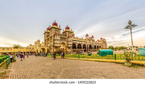 Karnataka/India-9/12/2018-Mysore Palace Beautiful Indian Traditional Architecture Of Mysore Royal Palace Place To Visit In India, Travel And Tourism Concept Image