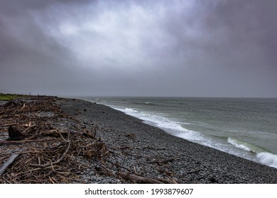 Karoro Beach, From The Southern Breakwater Greymouth, New Zealand. Shot On A Stormy Day.