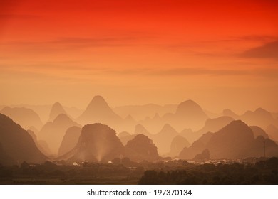 Karst Mountain Landscape In Guilin, China.