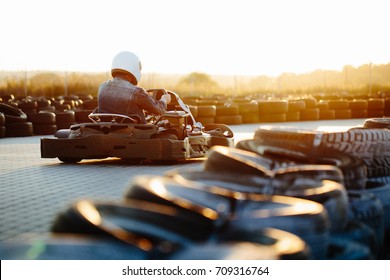 Karting competition or racing cars riding for victory on a racetrack - Shutterstock ID 709316764