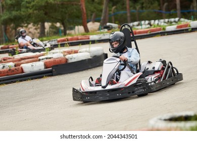 Karting. motorsport road racing with open-wheel four wheeled vehicles at go-karts