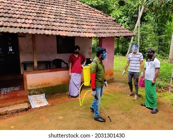 Kasaragod,Kerala,India- May 29 2021 Medical Team From Health Department Kerala Cleaning And Sanitizing Home Area After Corona Virus Pandemic 