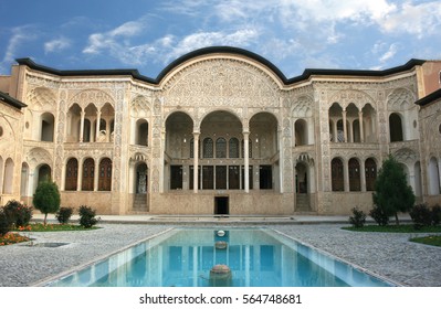 Kashan, Iran - March 3, 2009 : Inner Courtyard View Of Historic Tabatabaei House, It Was Built In The Early 1880s For The Affluent Tabatabaei Family. The House Is An Iranian Architectural Masterpiece.