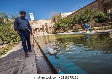 Kashan, Iran - October 17, 2016: Tourists In Borujerdi - Historic House Museum In Kashan