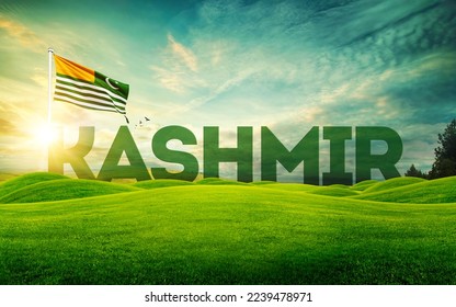 kashmir green mountains with kashmir typo with kashmir flag. - Shutterstock ID 2239478971