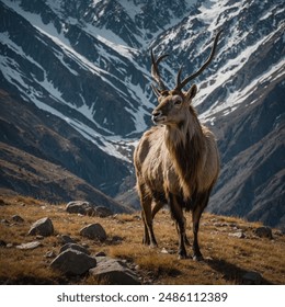 The Kashmir Markhor (Capra falconeri cashmiriensis) is a subspecies of wild goat native to the mountainous regions of Kashmir, spanning parts of India and Pakistan. Recognized for its impressive - Powered by Shutterstock