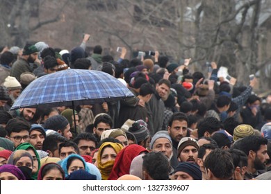 Kashmiri Muslims Attend The Funeral Prayers Of A Slain Militant Hilal Wani At Munchew Village Of Yaripora Area Of Southern Kashmir's Kulgam District On 13 February 2019. He Was Killed With In Budgam.