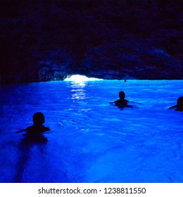 Kastellorizo / Greece - August 24 2016 : People Swimming In The Blue Cave