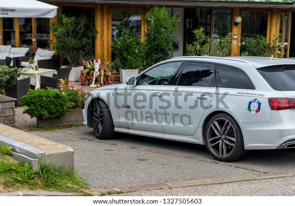 Kastelruth, Italy - 29\
June 2018: The Audi Quattro car spotted in the town of Kastelruth,\
Castelrotto in\
Italy