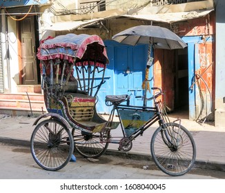 Kathmandu / Nepal - 11/14/2019: A Rickshaw On The Streets Of Kathmandu, Nepal