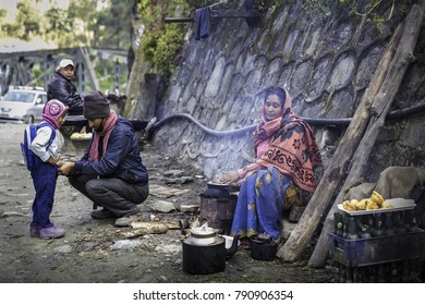 Kathmandu / Nepal - 12072016: Family Getting Ready To Start The Day