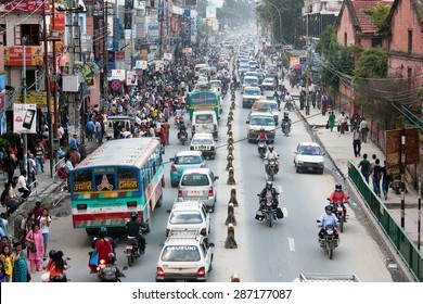 KATHMANDU, NEPAL, 7th SEPTEMBER 2010 - Crowded traffic jam road in Kathmandu city