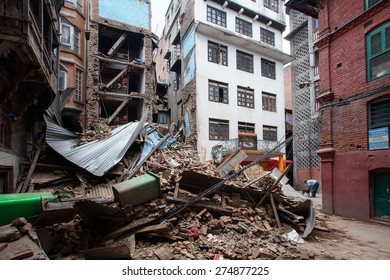 KATHMANDU, NEPAL - APRIL 27, 2015: Debris of living buildings after earthquake in Kathmandu, Nepal - Shutterstock ID 274877225