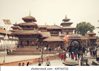 KATHMANDU, NEPAL - APRIL 7, 2016: Kathmandu Durbar Square, one of three Durbar (royal palace) Squares in the Kathmandu Valley. Damaged in the April 2015 Nepal earthquake.