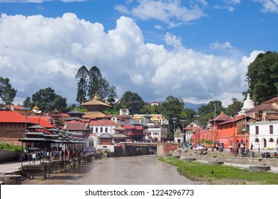 KATHMANDU, NEPAL - AUG 15: Worshipers gather at Pashupatinath Temple in Kathmandu on 15 Aug 2018.