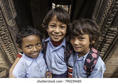 Kathmandu, Nepal - August 10, 2017 : The School Girls In The Market At Kathmandu City