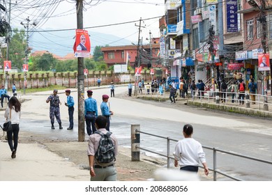 KATHMANDU, NEPAL - AUGUST 3, 2014: Boudhanath Sadak Is Empty Before Indian Prime Minister Narendra Modi Arrives In Kathmandu On A 2-day Official Nepal Visit.