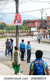 KATHMANDU, NEPAL - AUGUST 3, 2014: Boudhanath Sadak Is Empty Before Indian Prime Minister Narendra Modi Arrives In Kathmandu On A 2-day Official Nepal Visit.