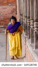 KATHMANDU, NEPAL - DECEMBER 04: An Elderly Woman Walks In The Social Welfare Center Briddhashram (Elderly's Home) On December 04, 2013 In Kathmandu, Nepal