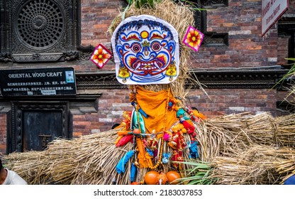 KATHMANDU, NEPAL - July 26, 2022:Newar Community People Burn The Effigy Of Demon Ghantakarna On The Day Of Gathemangal Festival At Ancient City At Bhaktapur.