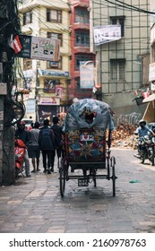 Kathmandu, Nepal - May 2022 : A Rickshaw Cart On Kathmandu's Street