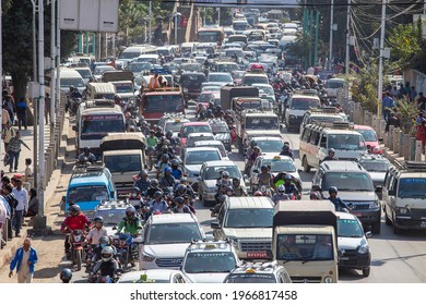 Kathmandu, Nepal - oct 25, 2016 : Traffic jam and air pollution in central Kathmandu, Nepal