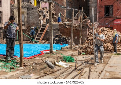 Kathmandu / Nepal - September 24 2015: Rebuilding Work In Progress After An Earthquake In Kathmandu