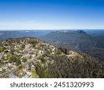 Katoomba, Australia: Aerial of the Katoomba town by the famous blue Mountains in the Sydney region in New South Wales in Australia on a sunny day.